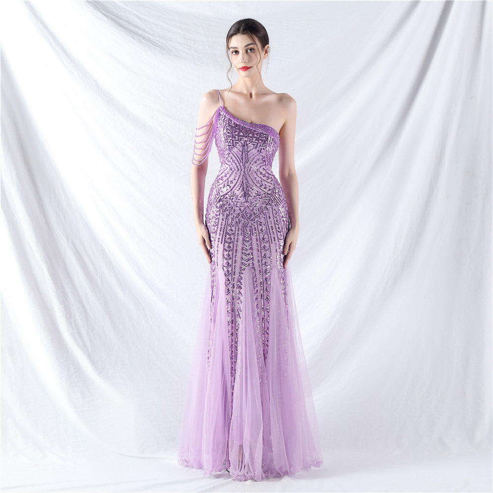 Sofya 31960 # Dress Craft Beading Positioning Flower Beads and Mesh High-End Evening Dress