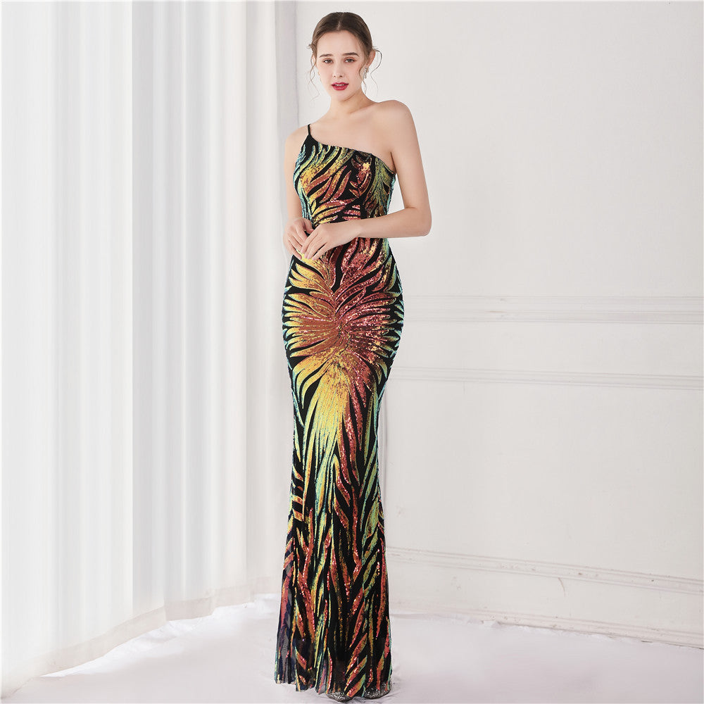Sofya 19112 # New Sequin Style Sequin Fairy Lady Party Party Evening Dress Long Toast Dress Bride