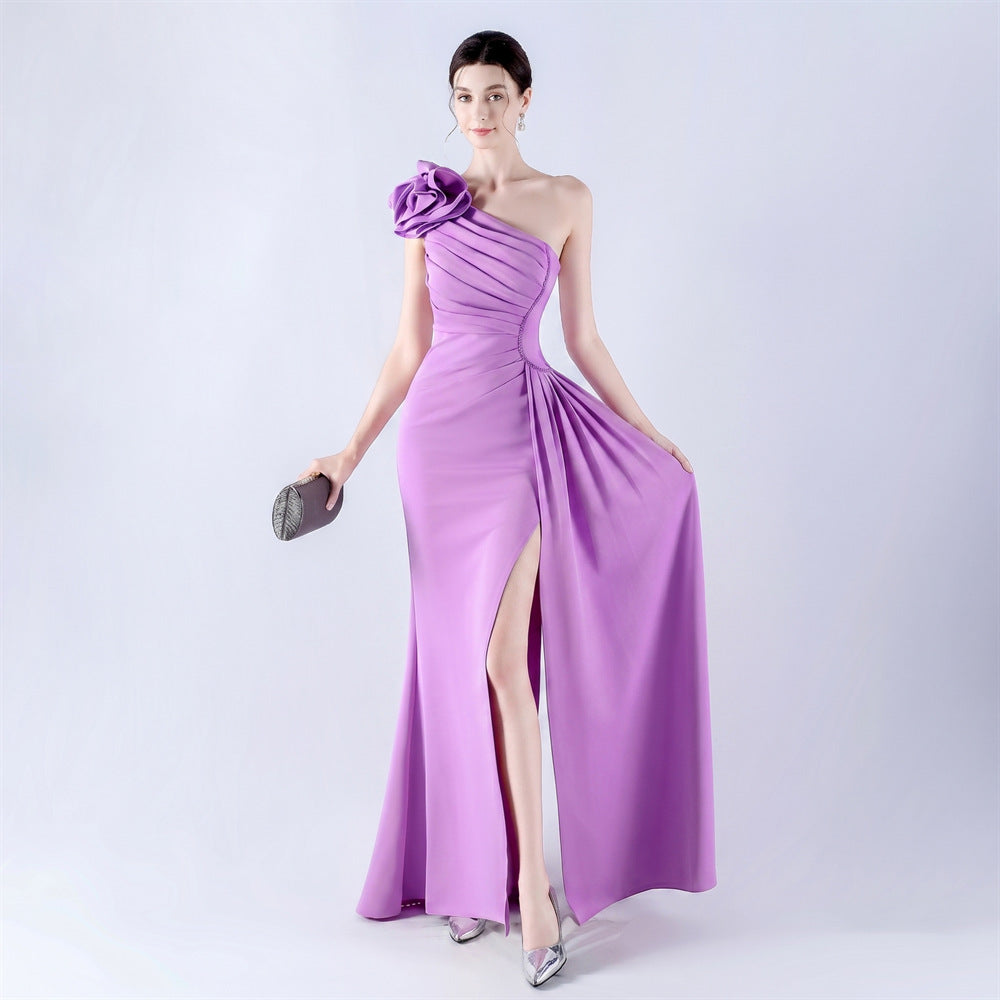 Sofya 31992# New Dress Lotus Shoulder Oblique Neck Craft Bead Hot Drilling Evening Dress Annual Celebration