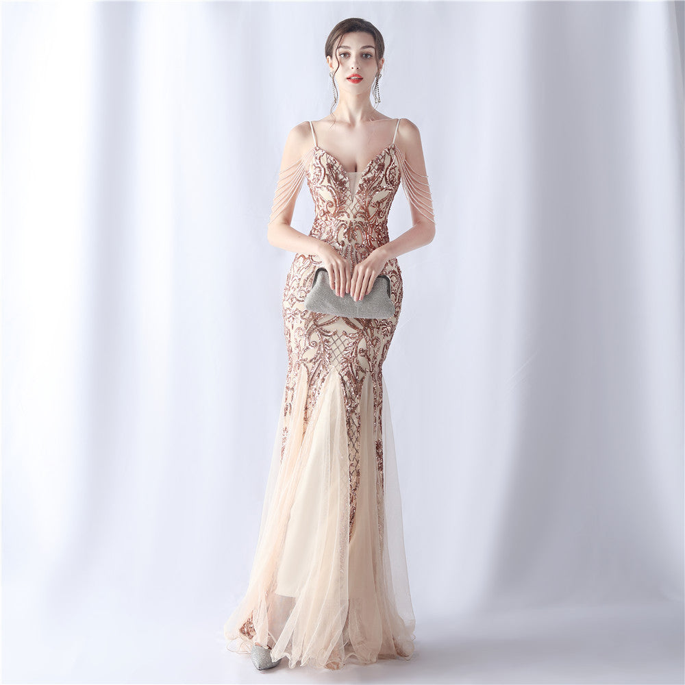 Sofya 31562 # Positioning Flower Beads Mesh Craft Beading 3034 Export New Classy Evening Dress