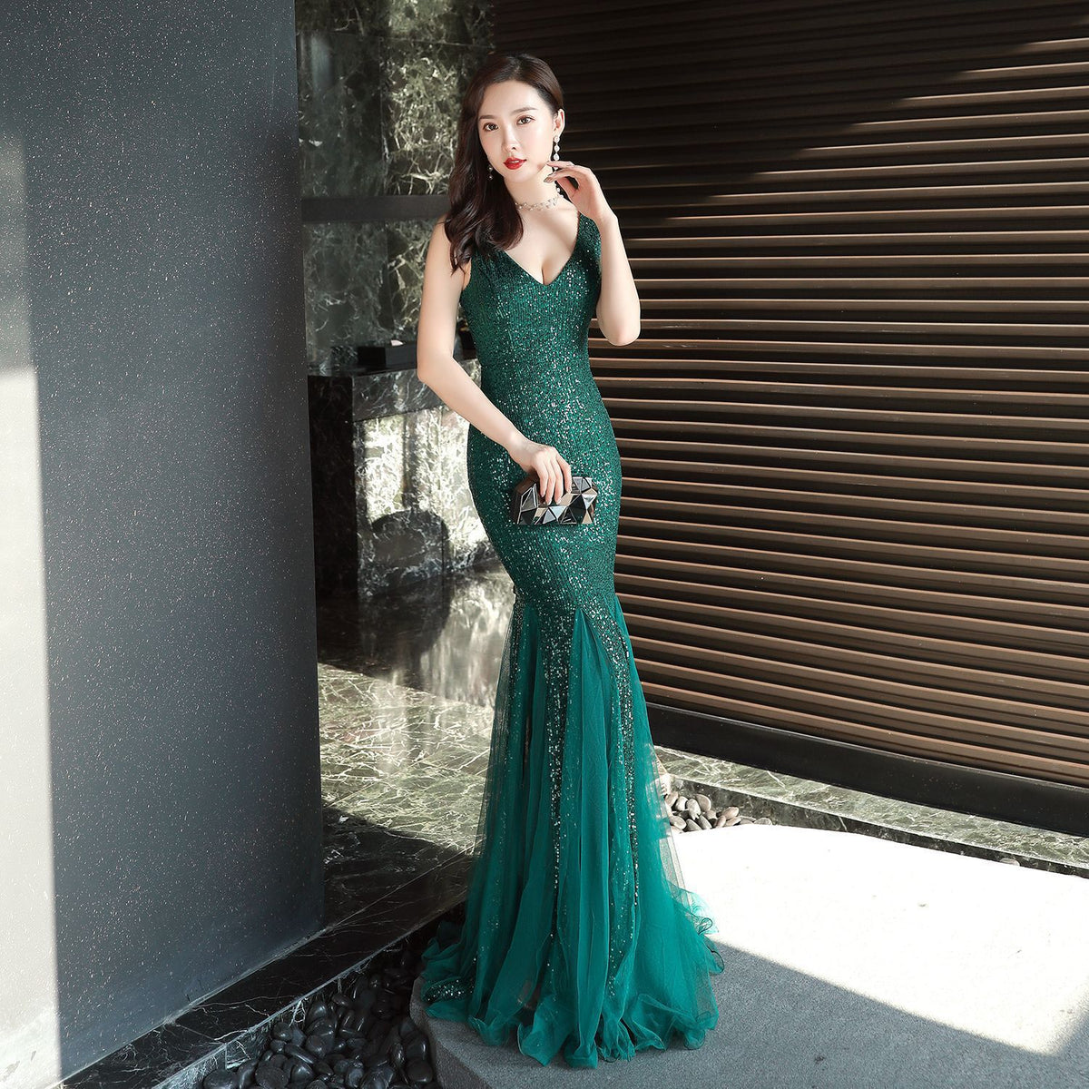 Sofya 16538 # Evening Dress for Women, New Banquet Style, Elegant and Long Fishtail Sequin Dress for the Annual Party