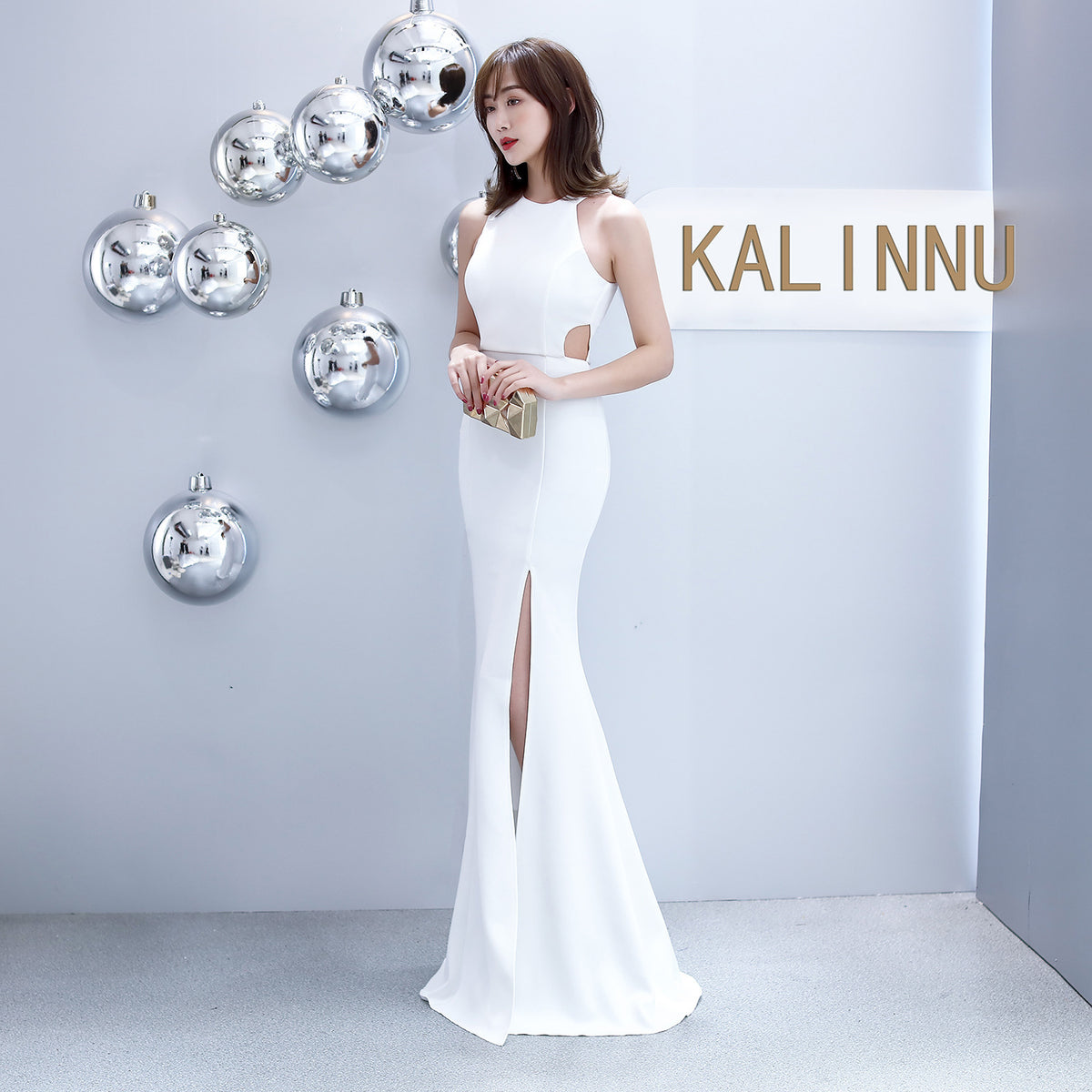 Sofya 815 # Halter Neck Fishtail Slim Fit Wedding Banquet Evening Dress for Women, Slit Hem, and Elegant Gown