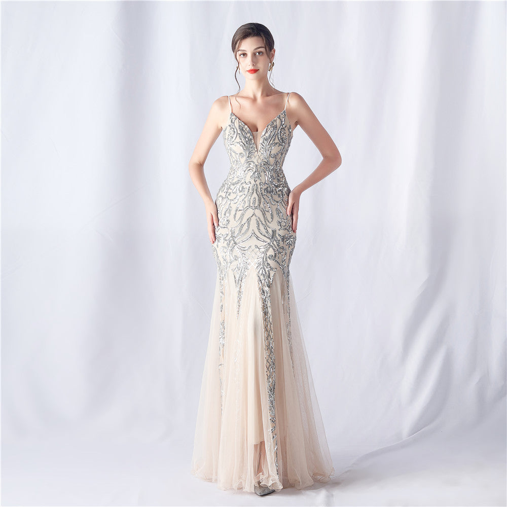 Sofya 31551 # Positioning Flower Beads Mesh New Product Classy Evening Dress