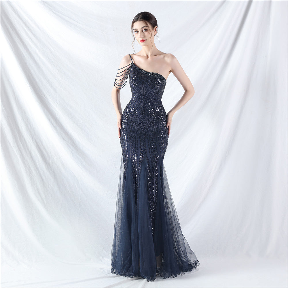 Sofya 31960 # Dress Craft Beading Positioning Flower Beads and Mesh High-End Evening Dress
