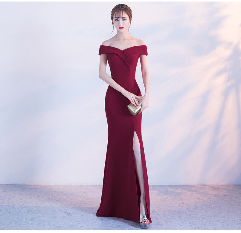 Sofya 8642 # Banquet Evening Dress Chen Qixiong Elegant Long One-Shoulder Fishtail Host Dress Long Skirt