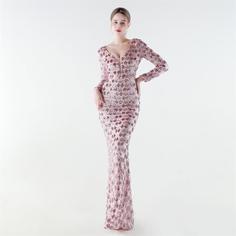 Sofya 33792 # New Style Heavy-Duty Sequined V-Neck Mermaid Evening Gown, High-End Luxurious Banquet Party Host Long Dress
