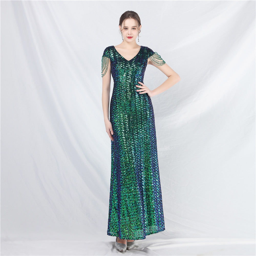 Sofya 31621 # New A-Line Large Hem Dress with Handcrafted Beads and Sequins, Long A-Line Evening Dress