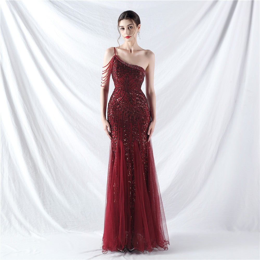 Sofya 31960 # Dress Craft Beading Positioning Flower Beads and Mesh High-End Evening Dress