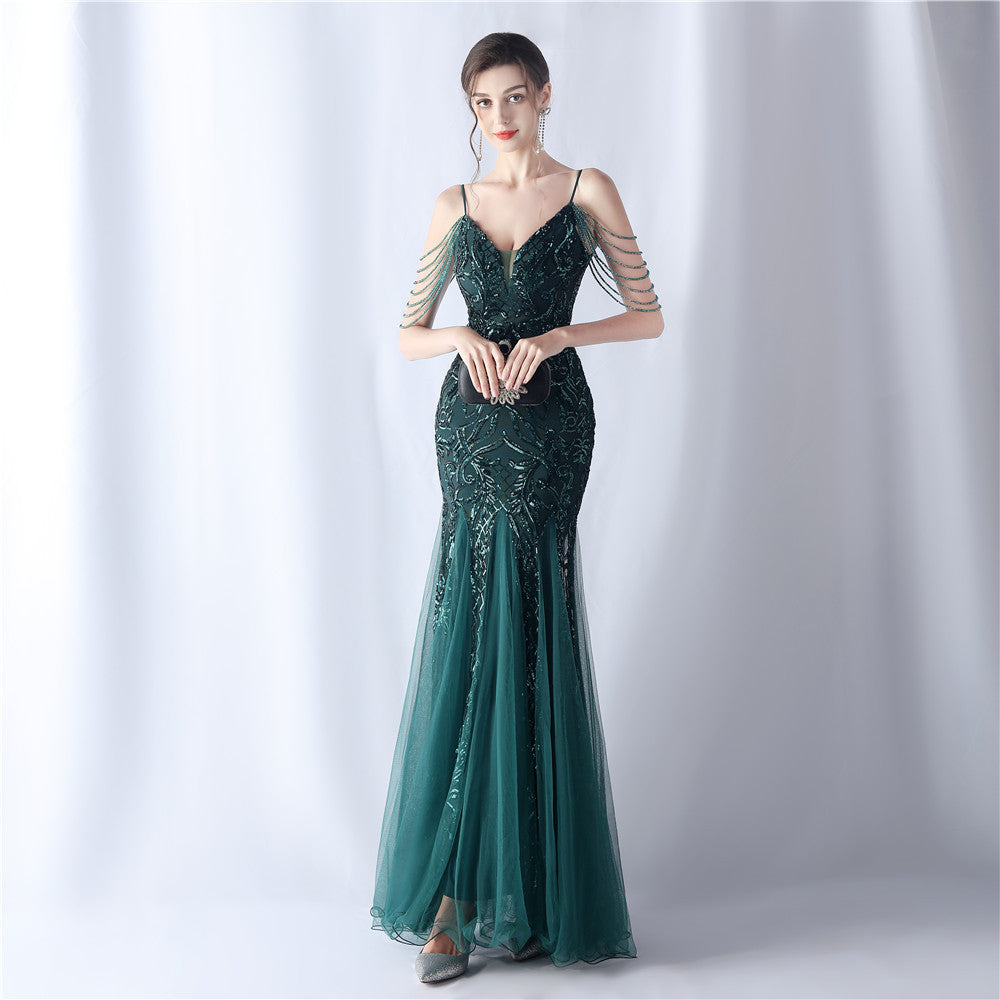 Sofya 31562 # Positioning Flower Beads Mesh Craft Beading 3034 Export New Classy Evening Dress