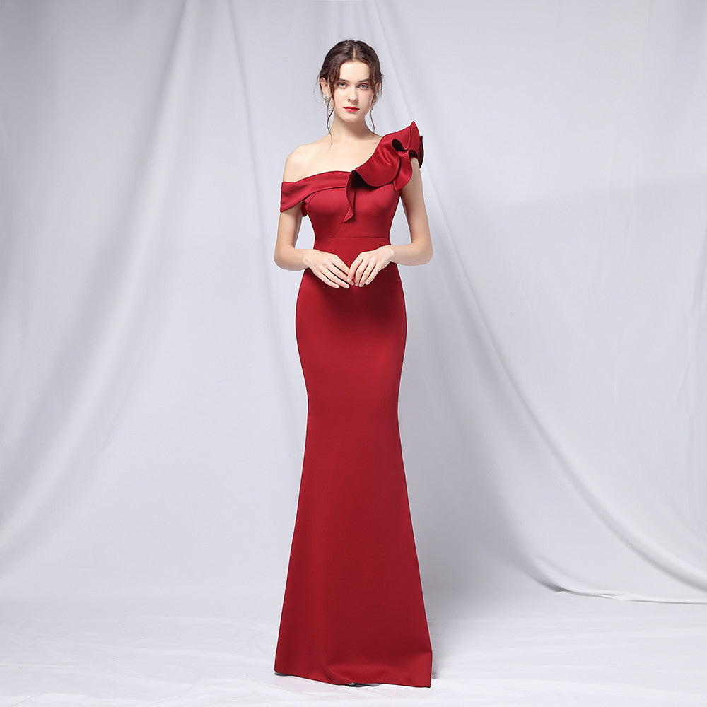 Sofya 18732 # 6 Colors One Shoulder Banquet Evening Dress Fashion Party Long Elegant Slimming Fishtail Dress