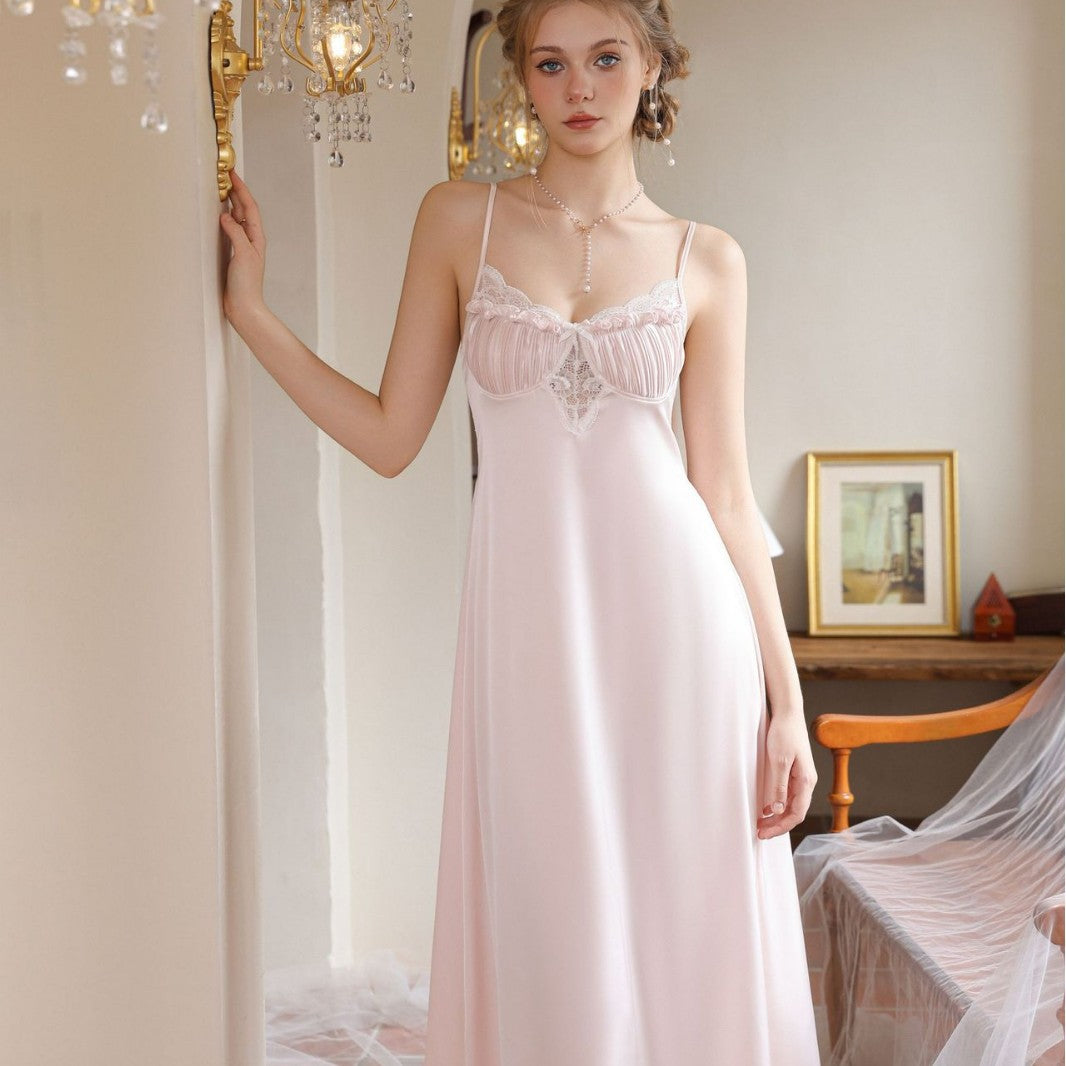 Amiel Robe Pajamas, Spring and Summer High-End Ice Silk Suspender Dress, Long Dress, Elegant Dressing Gown, Nightgown Set with Built-In Breast Pads