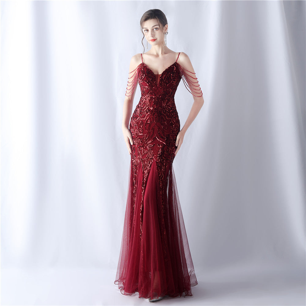 Sofya 31562 # Positioning Flower Beads Mesh Craft Beading 3034 Export New Classy Evening Dress