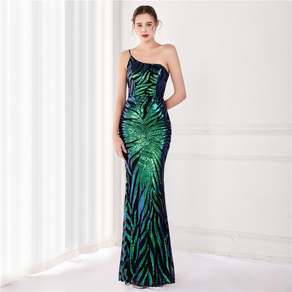 Sofya 19112 # New Sequin Style Sequin Fairy Lady Party Party Evening Dress Long Toast Dress Bride