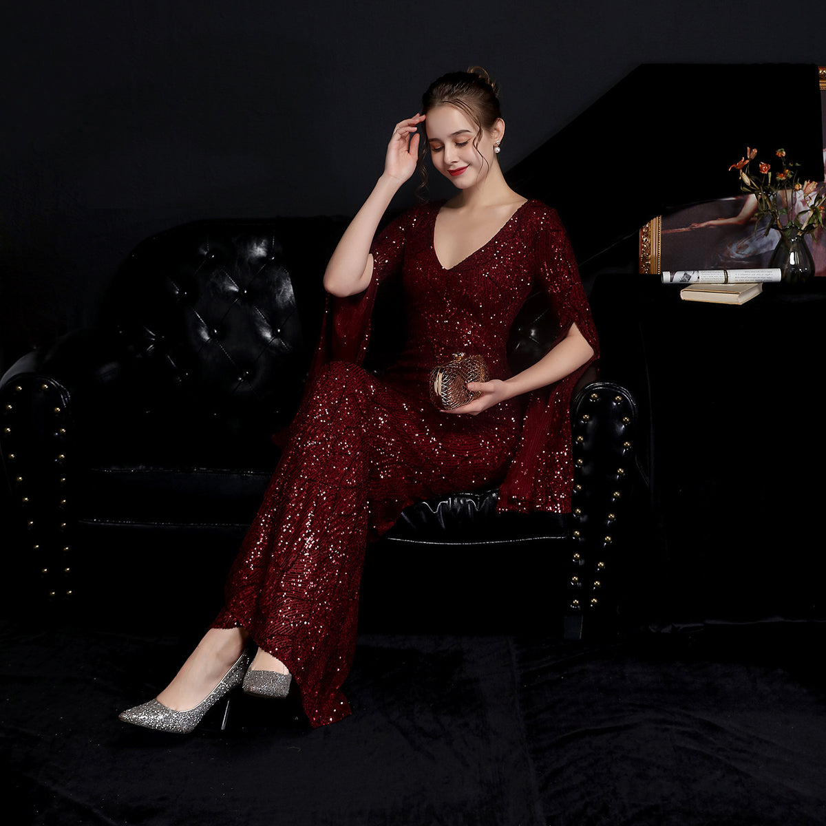 Sofya 18576 # Sequin Long Banquet Slim Fishtail Elegant Socialite Party Annual Meeting Host Evening Dress