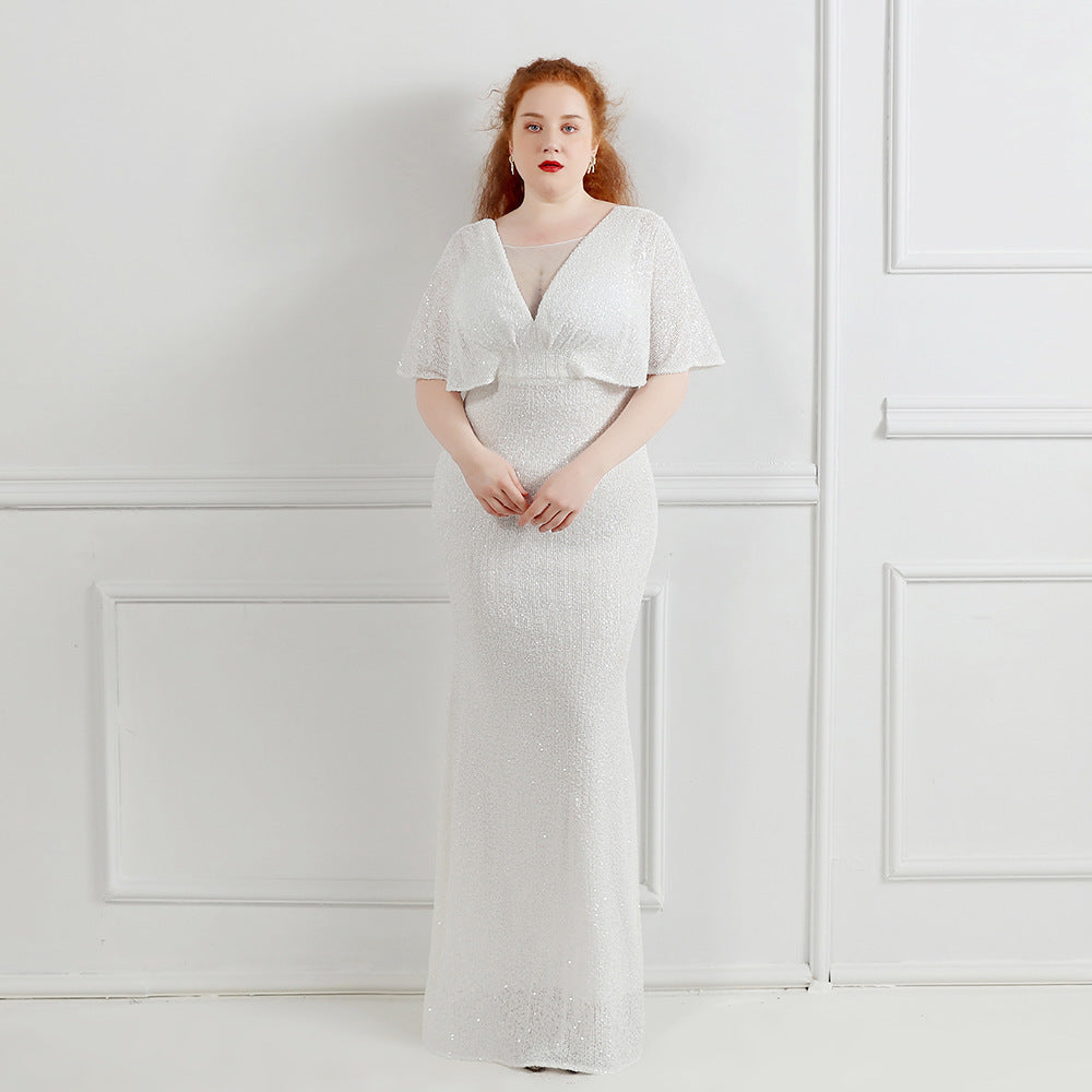 Sofya 18013-S# Long Sequins Super Fat Size Plus Size Fat Size Fat Beauty Dress Banquet Evening Dress