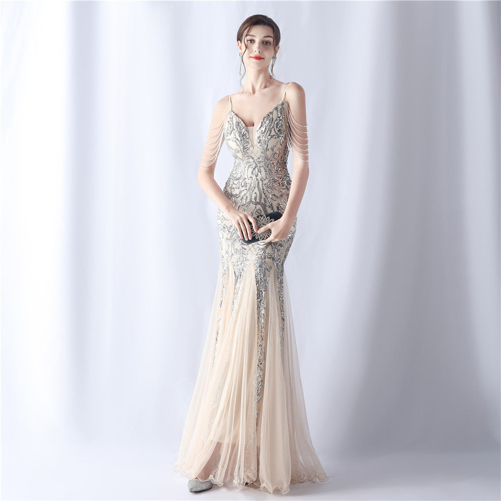 Sofya 31562 # Positioning Flower Beads Mesh Craft Beading 3034 Export New Classy Evening Dress