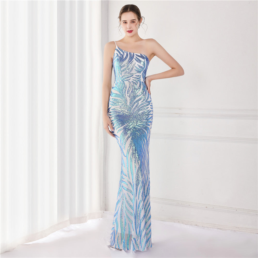 Sofya 19112 # New Sequin Style Sequin Fairy Lady Party Party Evening Dress Long Toast Dress Bride