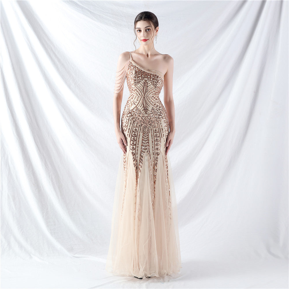 Sofya 31960 # Dress Craft Beading Positioning Flower Beads and Mesh High-End Evening Dress