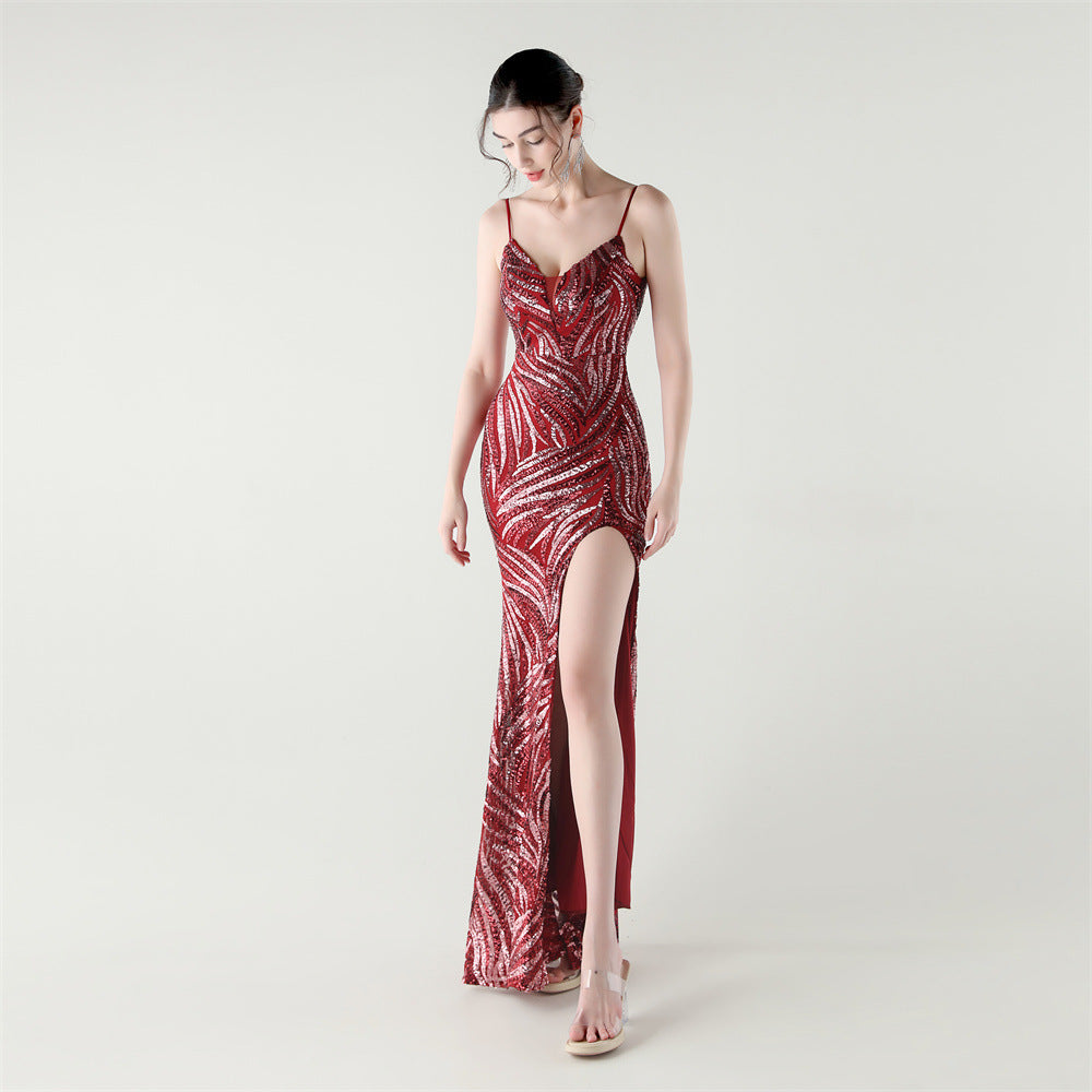 Sofya 32095 # New Sequin Backless Evening Dress Banquet Dinner Red Carpet Fishtail Skirt
