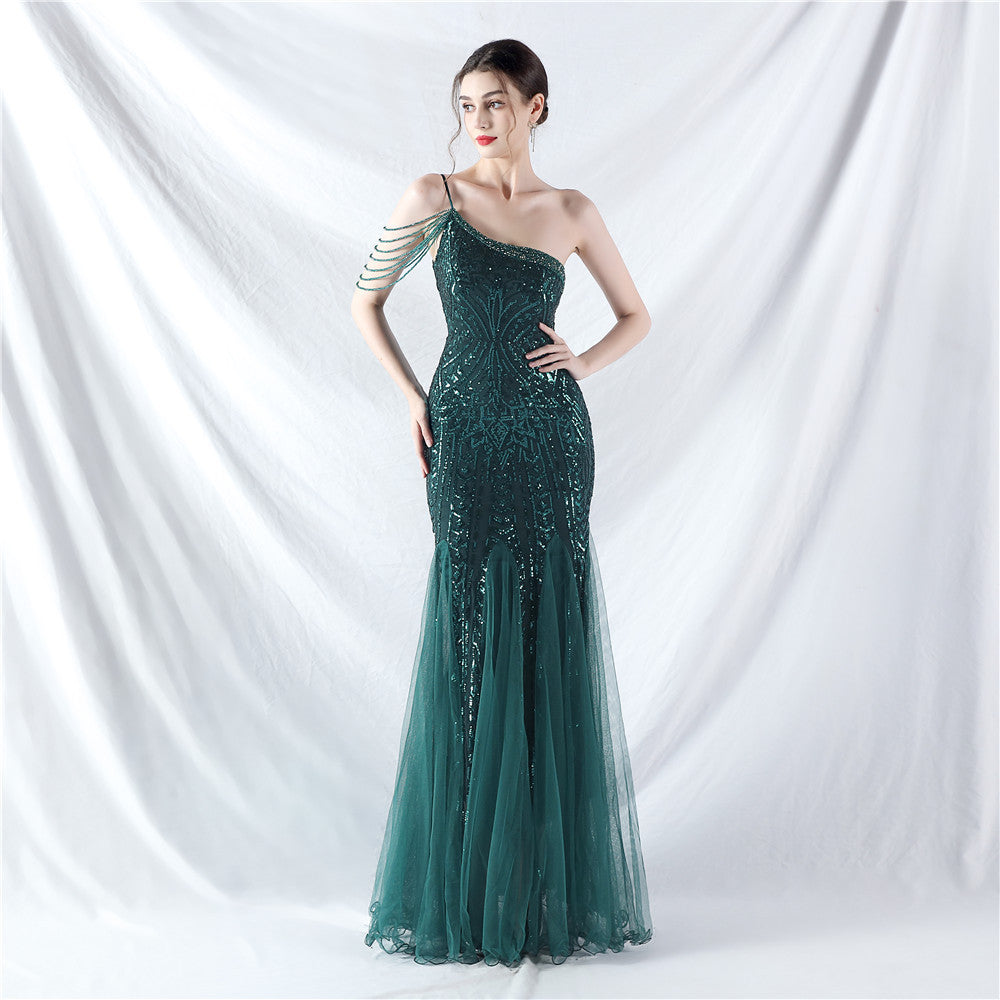Sofya 31960 # Dress Craft Beading Positioning Flower Beads and Mesh High-End Evening Dress