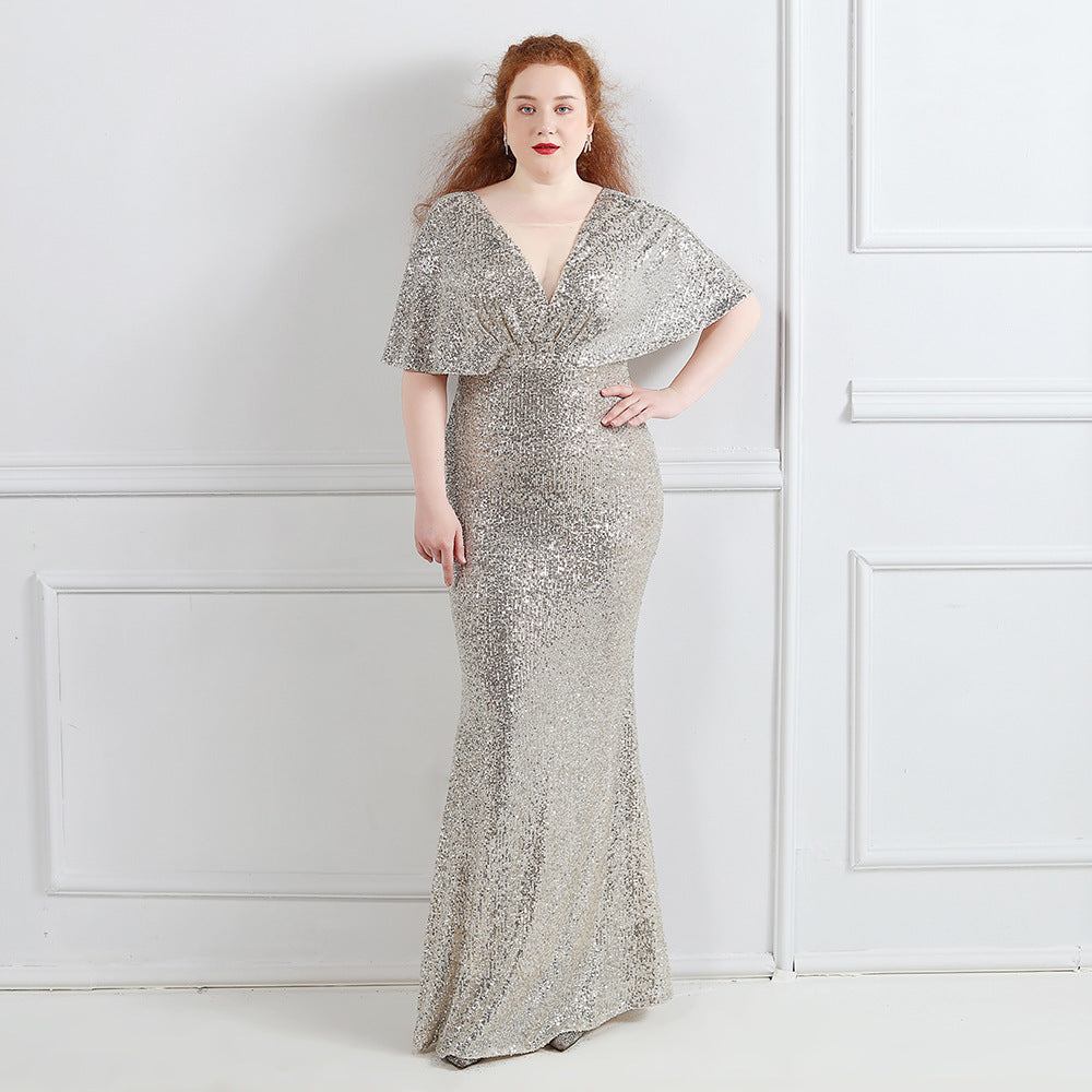 Sofya 18013-S# Long Sequins Super Fat Size Plus Size Fat Size Fat Beauty Dress Banquet Evening Dress