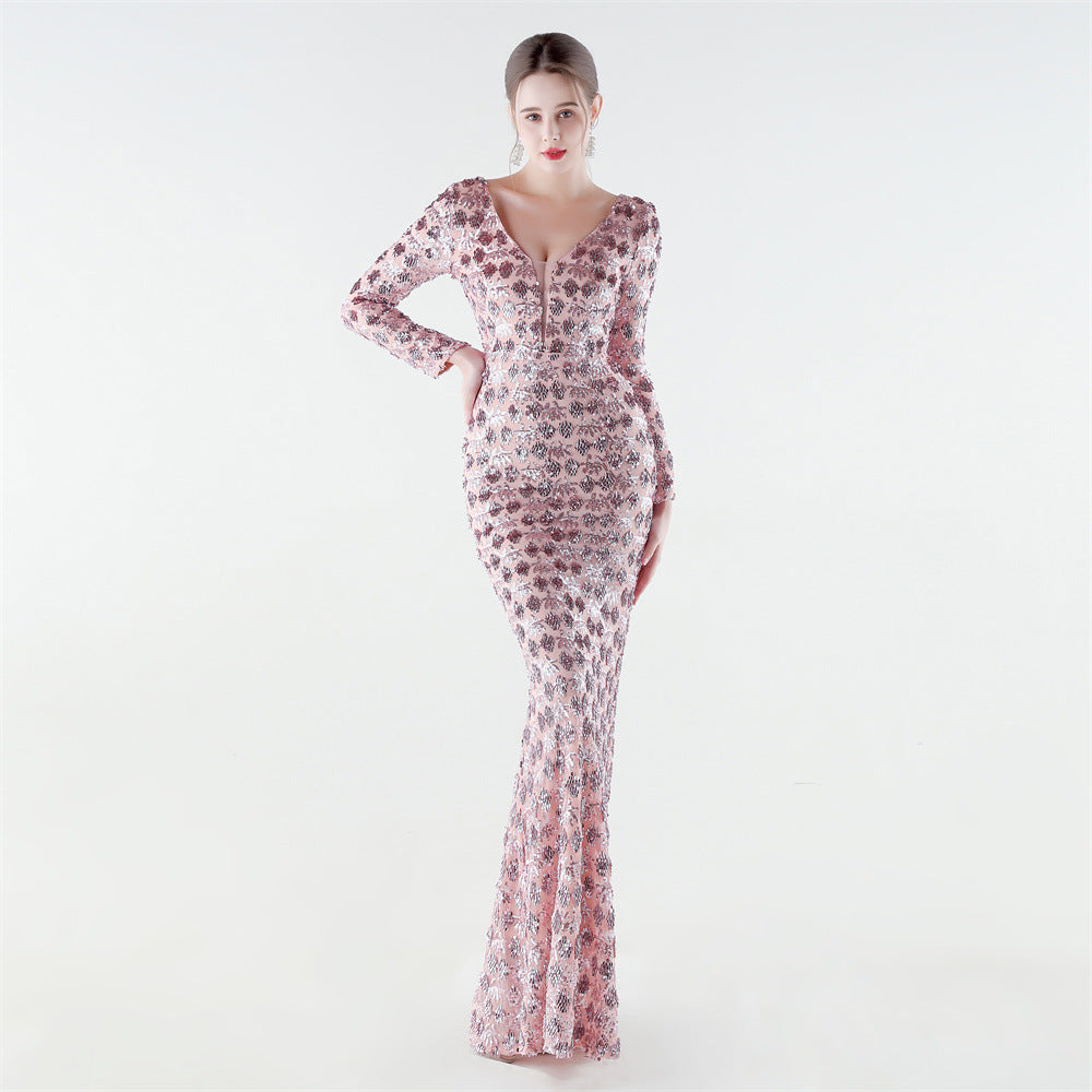 Sofya 33792 # New Style Heavy-Duty Sequined V-Neck Mermaid Evening Gown, High-End Luxurious Banquet Party Host Long Dress