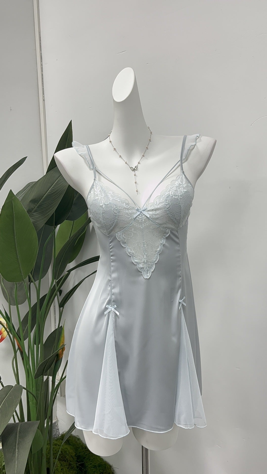 Amiel Burgundy Nightgown with Bow Lace Trim and Satin Waist-Cinching Design, Slimming Bridal Home Slip Dress