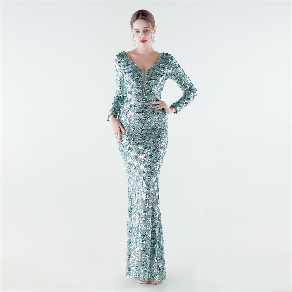 Sofya 33792 # New Style Heavy-Duty Sequined V-Neck Mermaid Evening Gown, High-End Luxurious Banquet Party Host Long Dress