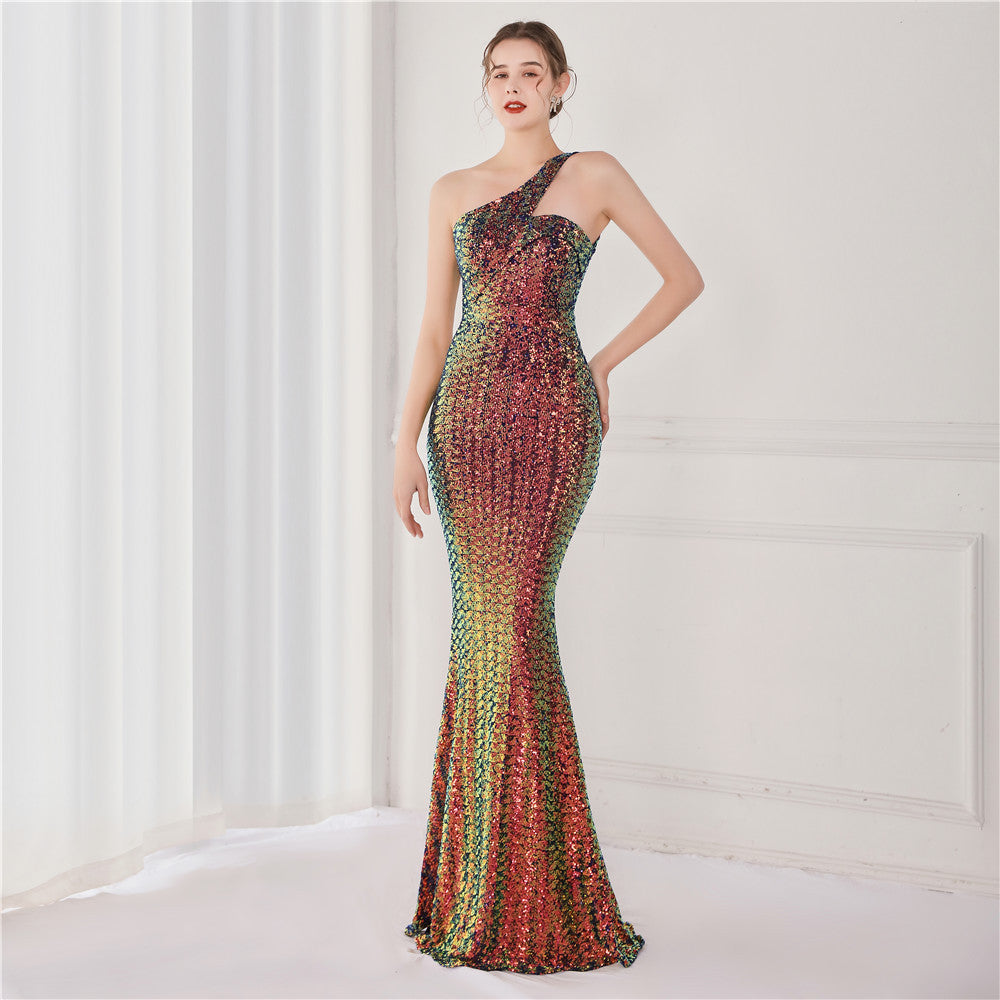 Sofya 18891 # Sequin 8-Color Dreamy Celebrity Party Evening Dress Long Toast Dress Host Dress