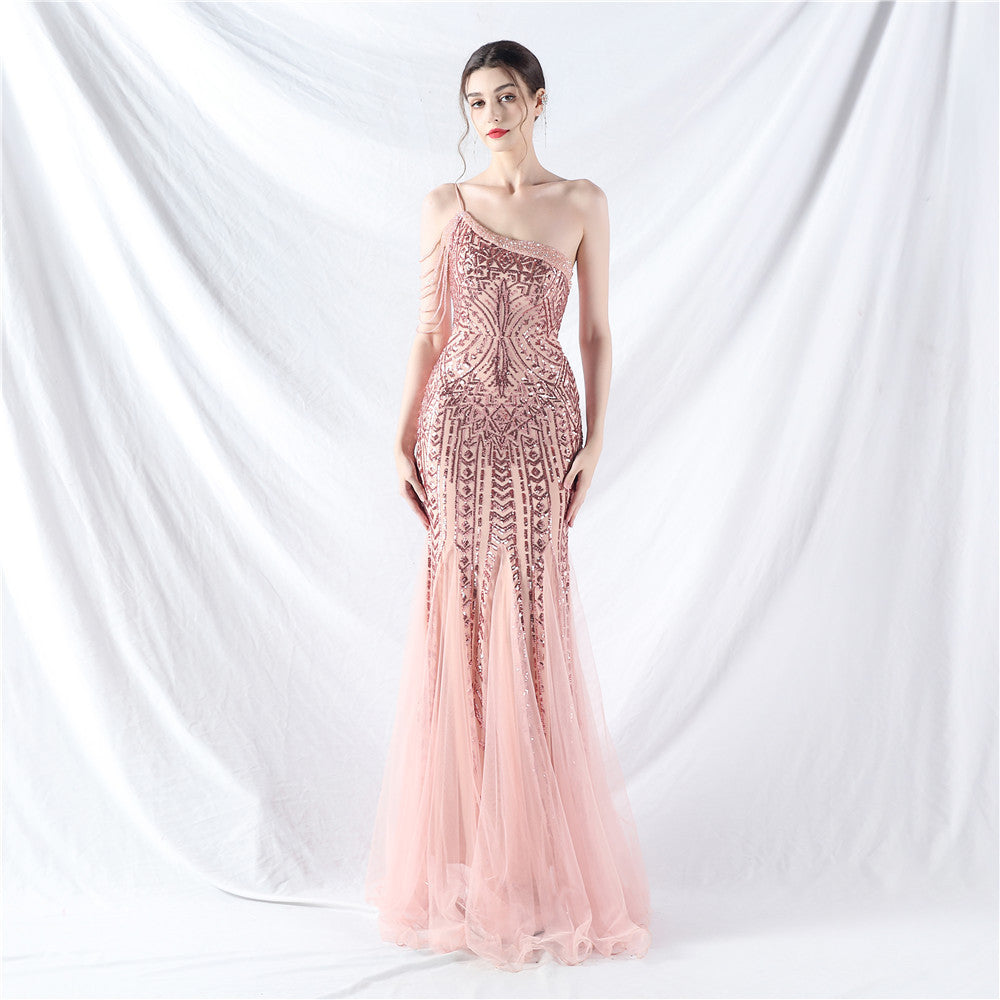 Sofya 31960 # Dress Craft Beading Positioning Flower Beads and Mesh High-End Evening Dress