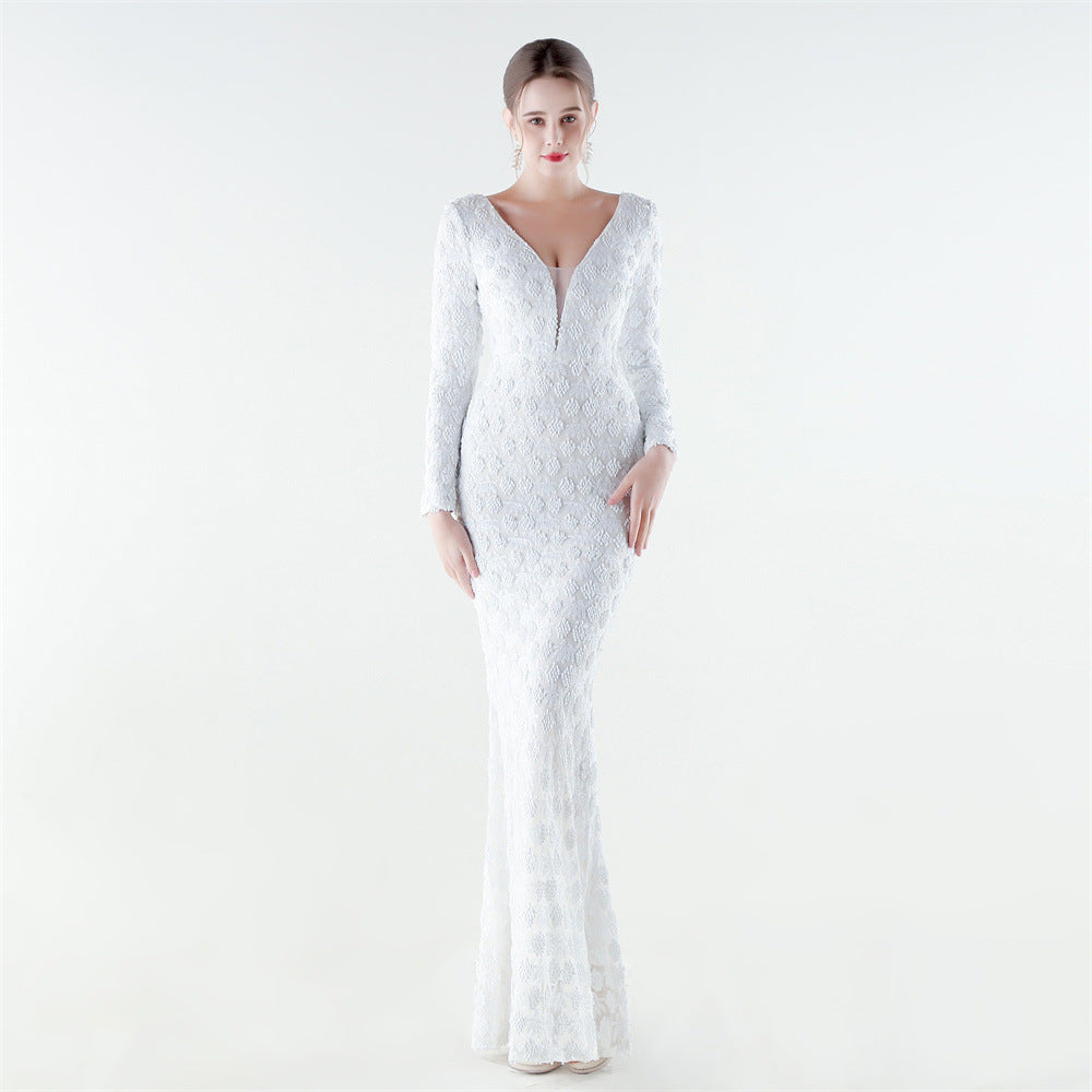 Sofya 33792 # New Style Heavy-Duty Sequined V-Neck Mermaid Evening Gown, High-End Luxurious Banquet Party Host Long Dress