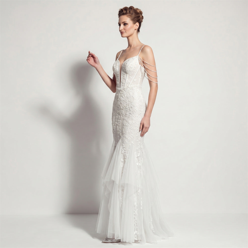 Sofya 35292 # New Style Sequin Tassel Evening Dress Banquet Party Slim Fit Fishtail Long Dress