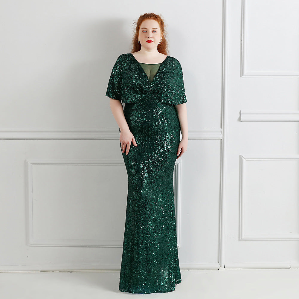 Sofya 18013-S# Long Sequins Super Fat Size Plus Size Fat Size Fat Beauty Dress Banquet Evening Dress