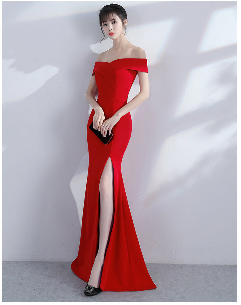Sofya 8642 # Banquet Evening Dress Chen Qixiong Elegant Long One-Shoulder Fishtail Host Dress Long Skirt