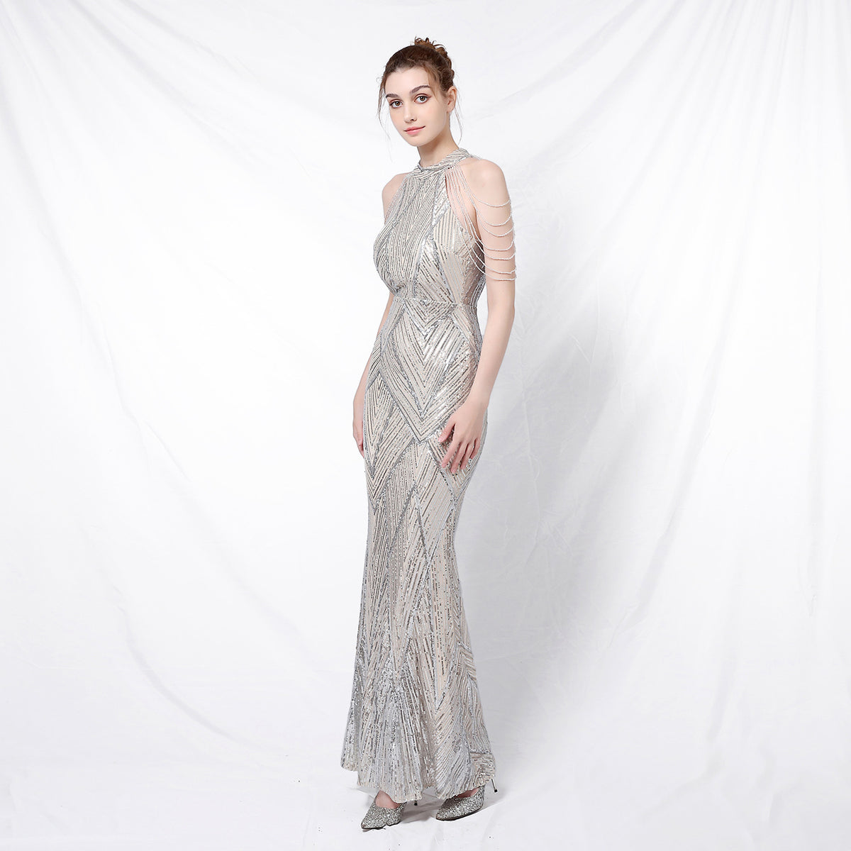 Sofya 18126 # New Banquet Style Elegant Long Halterneck Sequined Ladylike Cool Aura Queen Fishtail Evening Dress