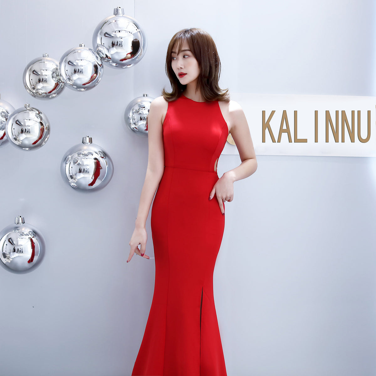 Sofya 815 # Halter Neck Fishtail Slim Fit Wedding Banquet Evening Dress for Women, Slit Hem, and Elegant Gown