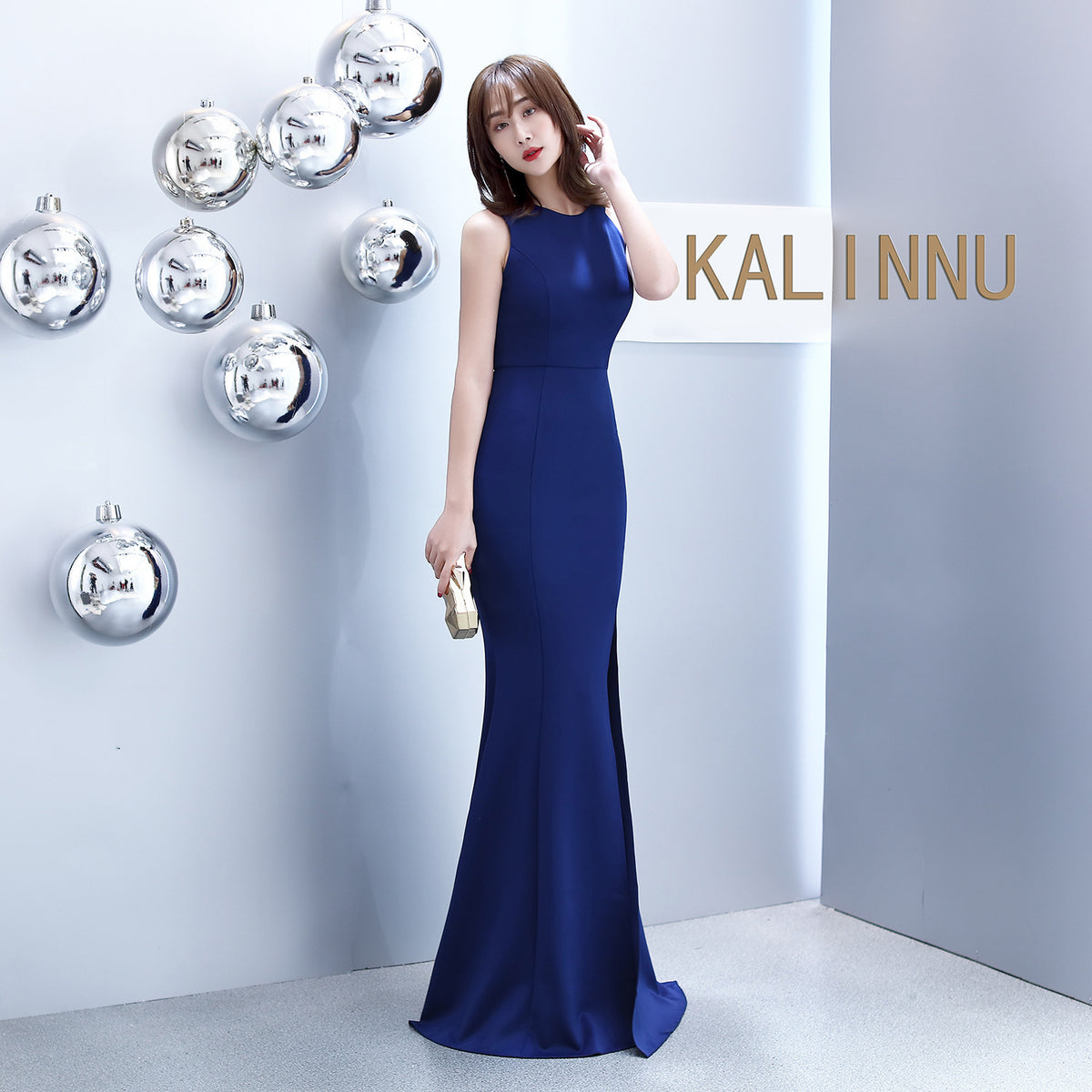 Sofya 815 # Halter Neck Fishtail Slim Fit Wedding Banquet Evening Dress for Women, Slit Hem, and Elegant Gown