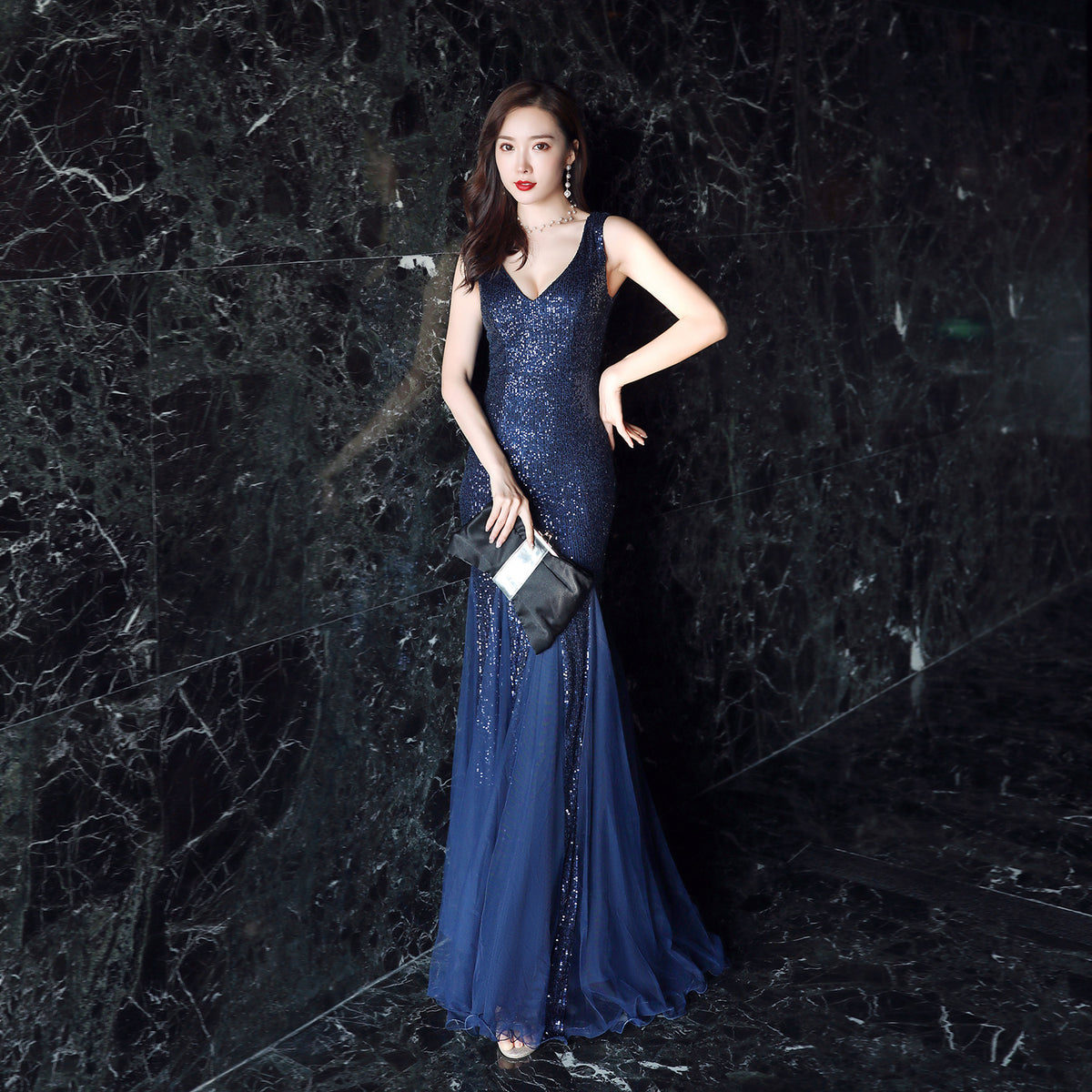 Sofya 16538 # Evening Dress for Women, New Banquet Style, Elegant and Long Fishtail Sequin Dress for the Annual Party