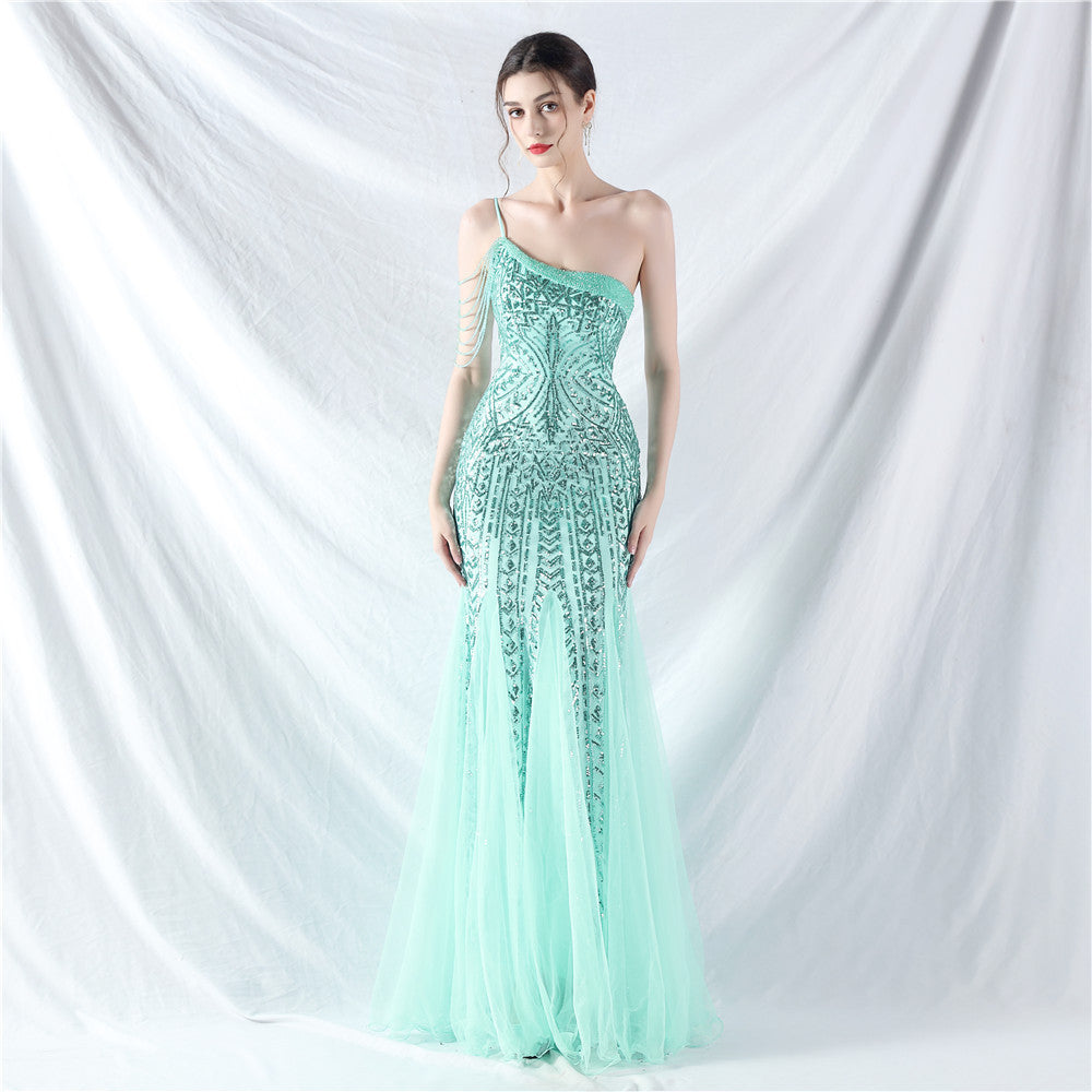 Sofya 31960 # Dress Craft Beading Positioning Flower Beads and Mesh High-End Evening Dress