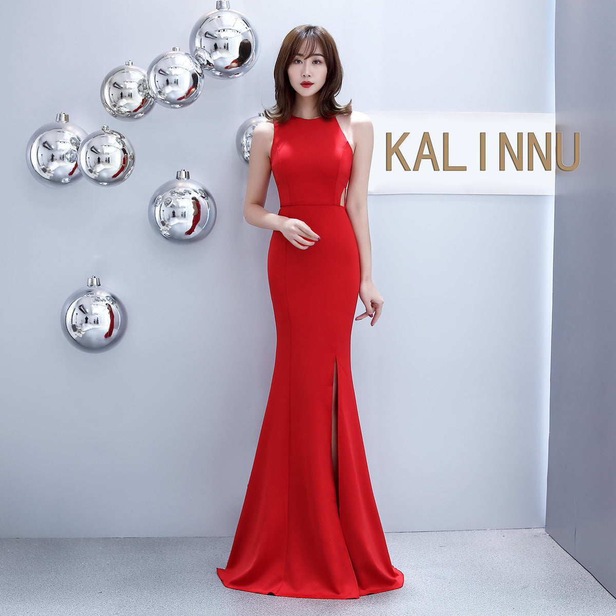 Sofya 815 # Halter Neck Fishtail Slim Fit Wedding Banquet Evening Dress for Women, Slit Hem, and Elegant Gown