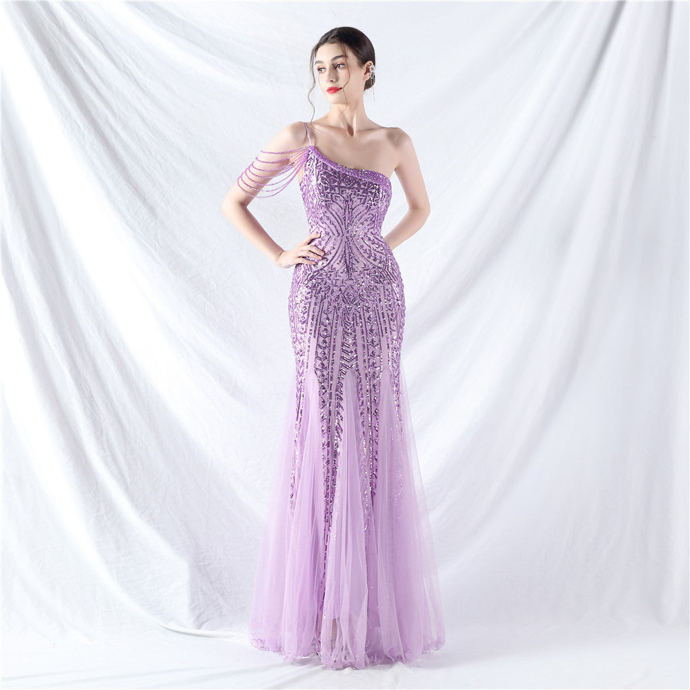 Sofya 31960 # Dress Craft Beading Positioning Flower Beads and Mesh High-End Evening Dress
