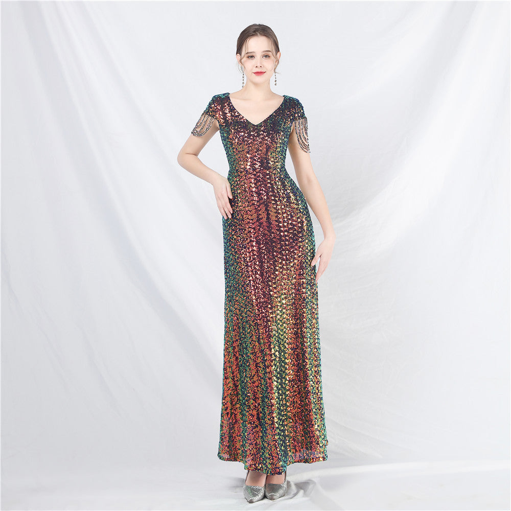 Sofya 31621 # New A-Line Large Hem Dress with Handcrafted Beads and Sequins, Long A-Line Evening Dress