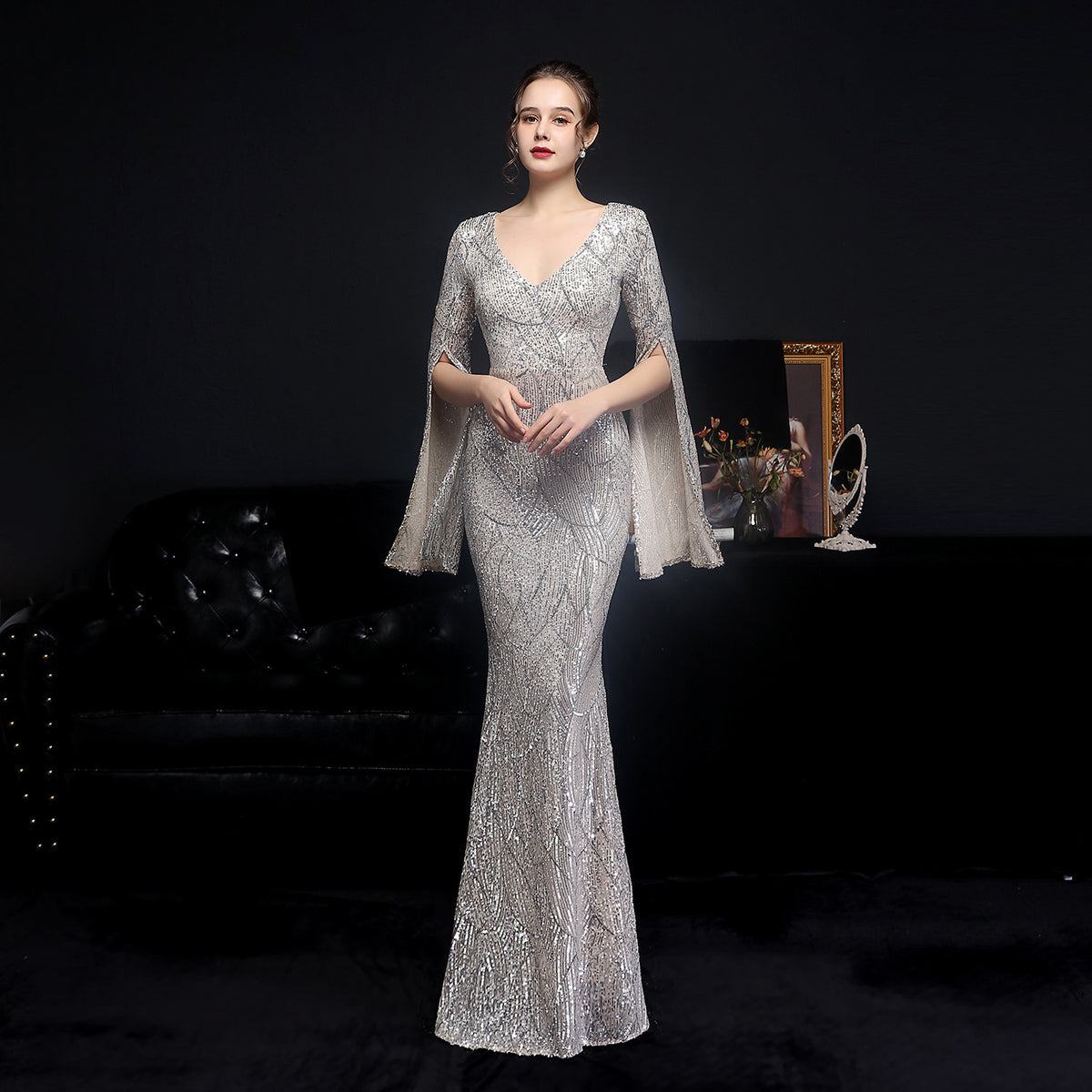 Sofya 18576 # Sequin Long Banquet Slim Fishtail Elegant Socialite Party Annual Meeting Host Evening Dress