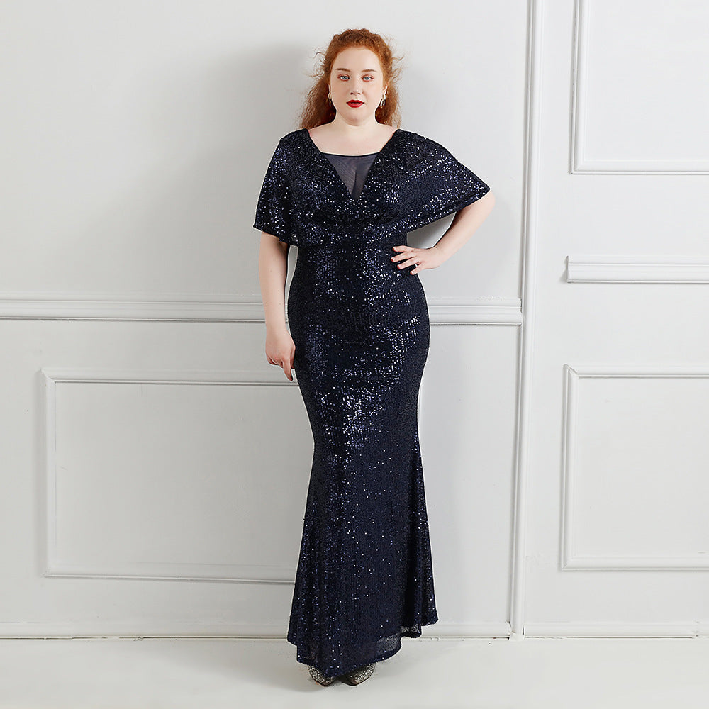 Sofya 18013-S# Long Sequins Super Fat Size Plus Size Fat Size Fat Beauty Dress Banquet Evening Dress