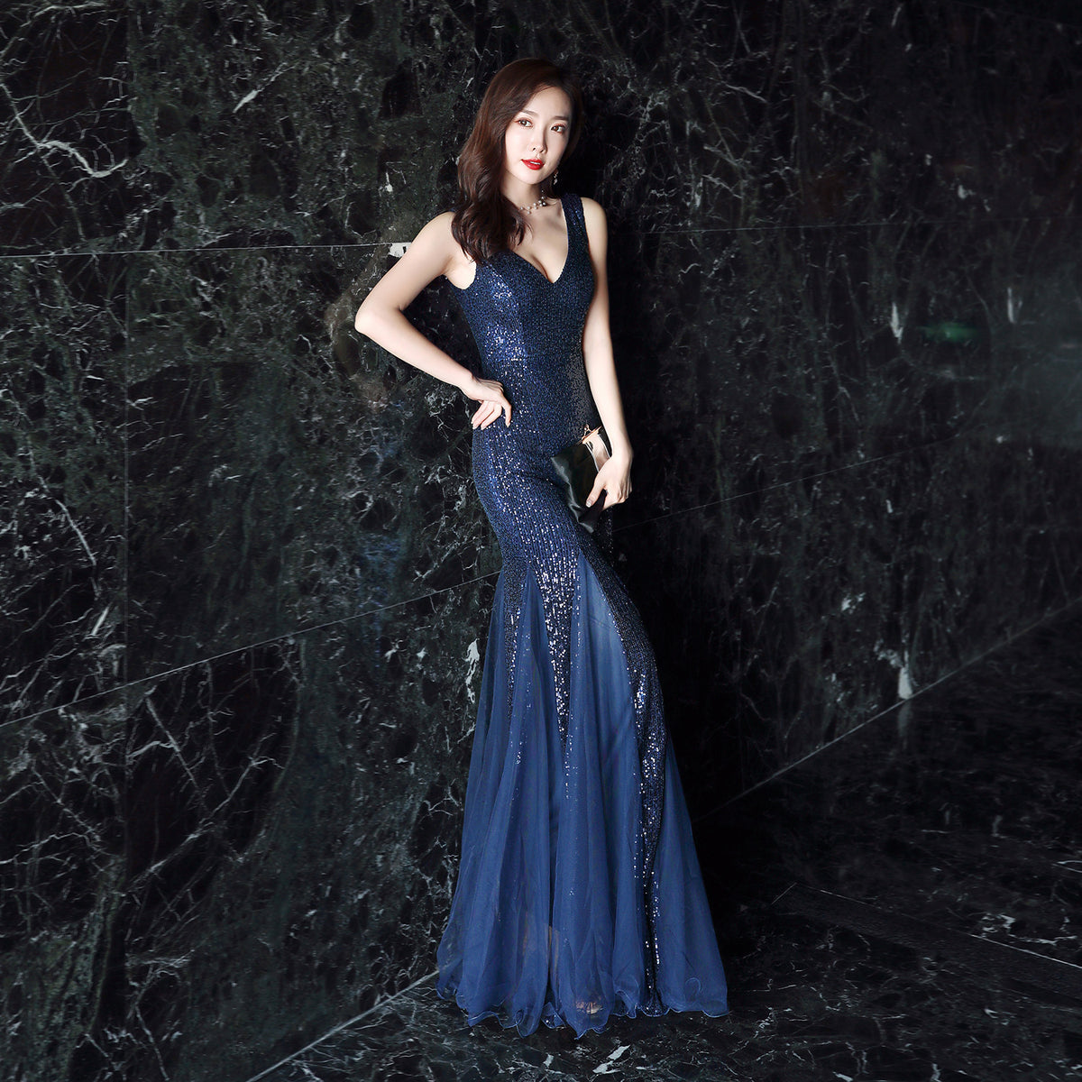 Sofya 16538 # Evening Dress for Women, New Banquet Style, Elegant and Long Fishtail Sequin Dress for the Annual Party