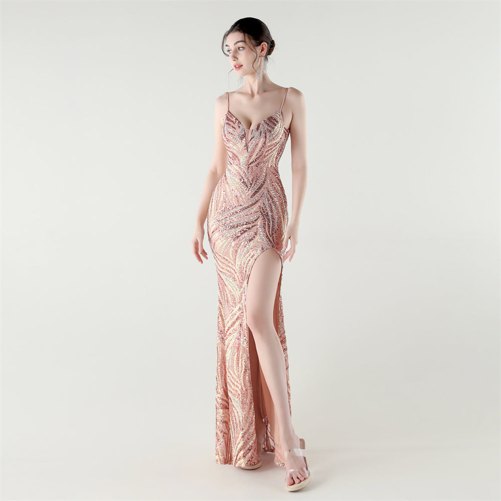 Sofya 32095 # New Sequin Backless Evening Dress Banquet Dinner Red Carpet Fishtail Skirt